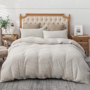 PURE ERA Jersey Knit Duvet Cover Set 100% T-Shirt Heather Cotton Super Soft Comfy Classic Striped Design, with Zipper Closure, Grey & White Stripe, King