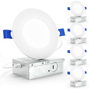 Sunco 4 Inch LED Recessed Lights, Slim Canless Ceiling Lighting, 650 LM, 10W (60W Equivalent), 6000K Daylight Deluxe, Dimmable, Wafer Thin, Ultra Thin with Junction Box ETL 4 Pack.