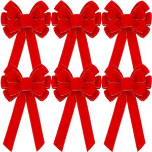 Lenwen 6 Pcs Large Christmas Bows Velvet Christmas Wreath Bows Christmas Tree Topper Bow with Golden Edge Big Xmas Ornament for Wreath Gift Home Front Door Decor (Red,11 x 19.6 Inch)