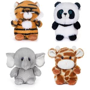 My OLi 5" Forest Animal Plush Set - Panda, Elephant, Giraffe & Tiger Bundle for Kids & Babies (Pack of 4)