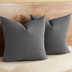 PHF 100% Cotton Waffle Weave Euro Shams 26" x 26", No Filling, 2 Pack Elegant Home Decorative Euro Throw Pillow Covers for Bed Couch Sofa, Charcoal Grey