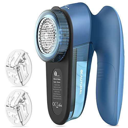 BEAUTURAL Fabric Shaver and Lint Remover, Sweater Defuzzer with 2-Speeds, 2 Replaceable Stainless Steel Blades, Battery Operated, Remove Clothes Fuzz, Lint Balls, Pills, Bobbles, Standard 