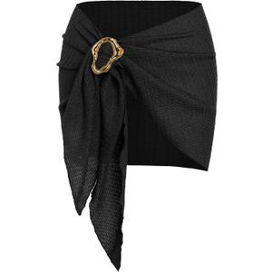 ZAFUL Boho Beach Cover Ups for Women Sarong Coverups Sheer Bikini Chiffon Wraps Skirts for Swimwear (Black)