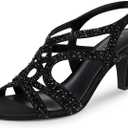 PIZZ ANNU Women's Amelia Heels Sandals Sparkle Crystal Open Toe Slingback High Heel Sandals Dress Pumps Shoes for Party Wedding (9.5, Black)
