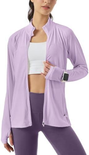MAISON MISFITS 15 Womens Sun Protection Athletic Jackets UPF 50+ Spf Lightweight Full Zip Up UV with Pockets Running No Hood, 2XL