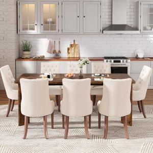 9-Piece Rectangular Dining Table Set for 8, 63" Industrial Kitchen Table with 8 Tufted Parsons Dinner Chairs for Dining Room, Kitchen, Living Room, Brown+Beige