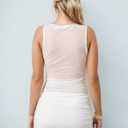 Sexy Pleated Ruched Crop Tank Tops for Women Mock Neck Sleeveless Mesh See Through Double Linery Tank Tops (Medium, White)