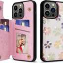 UEEBAI Wallet Case for iPhone 13 Pro with Card Holders, PU Leather Floral Cover Kickstand RFID Blocking Double Magnetic Clasp Rilievo Flower Flip Case for Women Girls - White Daisy
