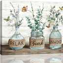 Farmhouse Bathroom Decor Wall Art Rustic Botanical Bathroom Pictures Canvas Print Bathroom Relax Soak Unwind Eucalyptus Butterfly Painting Prints Framed Artwork Decor for Bathroom 16"x20" (20L" x 16W", Leaf)