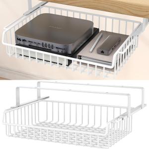 Under Desk Drawer, Slide Out Design,No Drill Metal Under Desk Cable Management, Under Table Storage Shelf Tray Basket Under Table Drawer Organizer for Office, Home, Workspace, Cabinet (White)