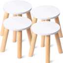 Wenqik 4 Wooden Step Stool for Kids 10.3 Inch 4 Legged Small Wooden Step Stool Solid Hard Sturdy Chair for Bedroom Furniture