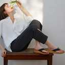 COFACE Womens Flip Flops with Arch Support Ladies Fashion Lightweight Wedge Flip Flops Comfortable Yoga Mat Sole Summer Platform Thong Sandals (11, Black Tan)