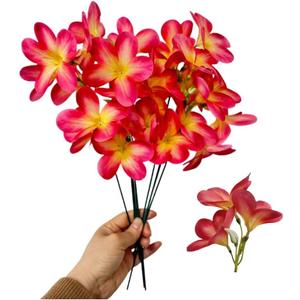 10 Bunch Pink Artificial Flowers Fake Plumeria Flower with Stems,12inch Real Touch Lifelike Frangipani Flower Bouquets for Wedding Engagement Party Cake Topper Spring Flowers Beach Decor