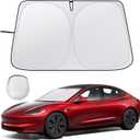 Car Windshield Sunshade for Tesla Model Y/3 - Folding Front Window Sun Shade Cover with Upgraded UV Protection Fabric, Professional Accessories for Tesla Model 3/Y 2016 to 2026 with a Storage Bag, Silver