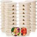 Yesland 50 Pcs Compostable Take Out Food Containers with Lid, 33 oz Bagasse to Go Container 2 Compartment Rectangular Disposable Paper Bowl, Eco-Friendly Meal Prep Food Container for Salad Leftovers