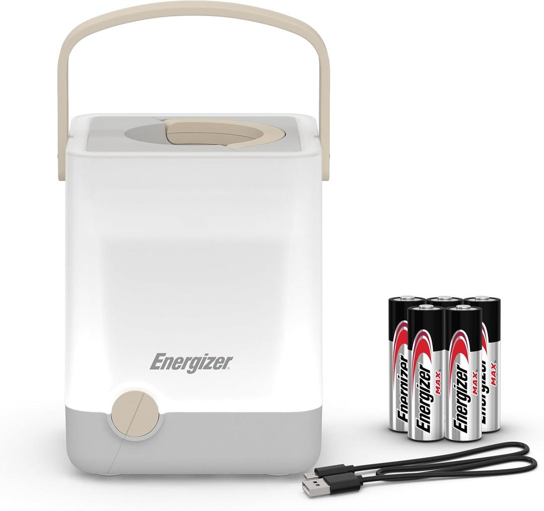 Energizer LightxPower Cube Camping Lantern, X1000 Lantern Dual Power Rechargeable and AA Battery, IPX4 Water Resistant
