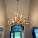 Farmhouse Deer Chandelier Double Layer 10+5 Light Brown Antler Chandelier Lighting, Vintage Rustic Antler Lamps Rustic Art Deco Style Living Room Dining Room (10+5 Light Arms + 3 Arms)