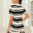 Moreone 2 Piece Lounge Set Women Short Sleeve Striped Crochet Knit Sets Two Piece Button Up Pajamas with Drawstring Shorts (Green, M)