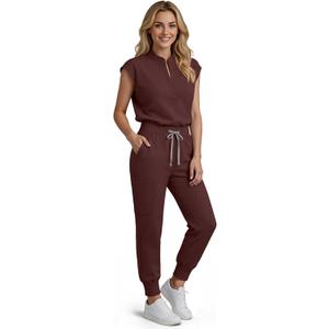 Scrubs for Women Set, Medical Women Scrubs-Stand-Up Collar Scrub Top & Jogger Scrub Pants with 8 Pockets (S)