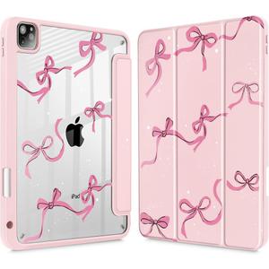May Chen for iPad Pro 11 inch M2 4th Generation 2022, iPad Pro 11 3rd/2nd/1st Gen, Case with Transparent Shockproof Back Cover [Built-in Pencil Holder, Auto Sleep/Wake, Bows Pink