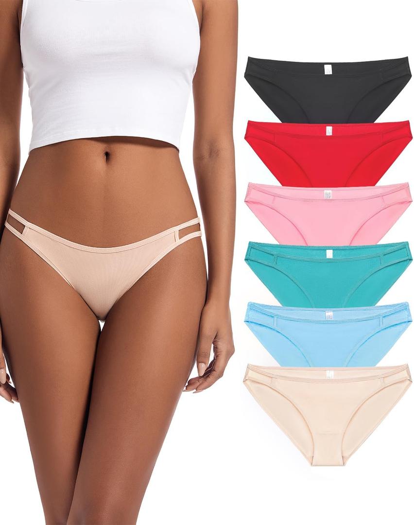 Jo & Bette String Bikini Underwear for Women - Bikini Panties - Cotton Underwear Tango Hipster Soft Sexy 6 Pack (Solids)