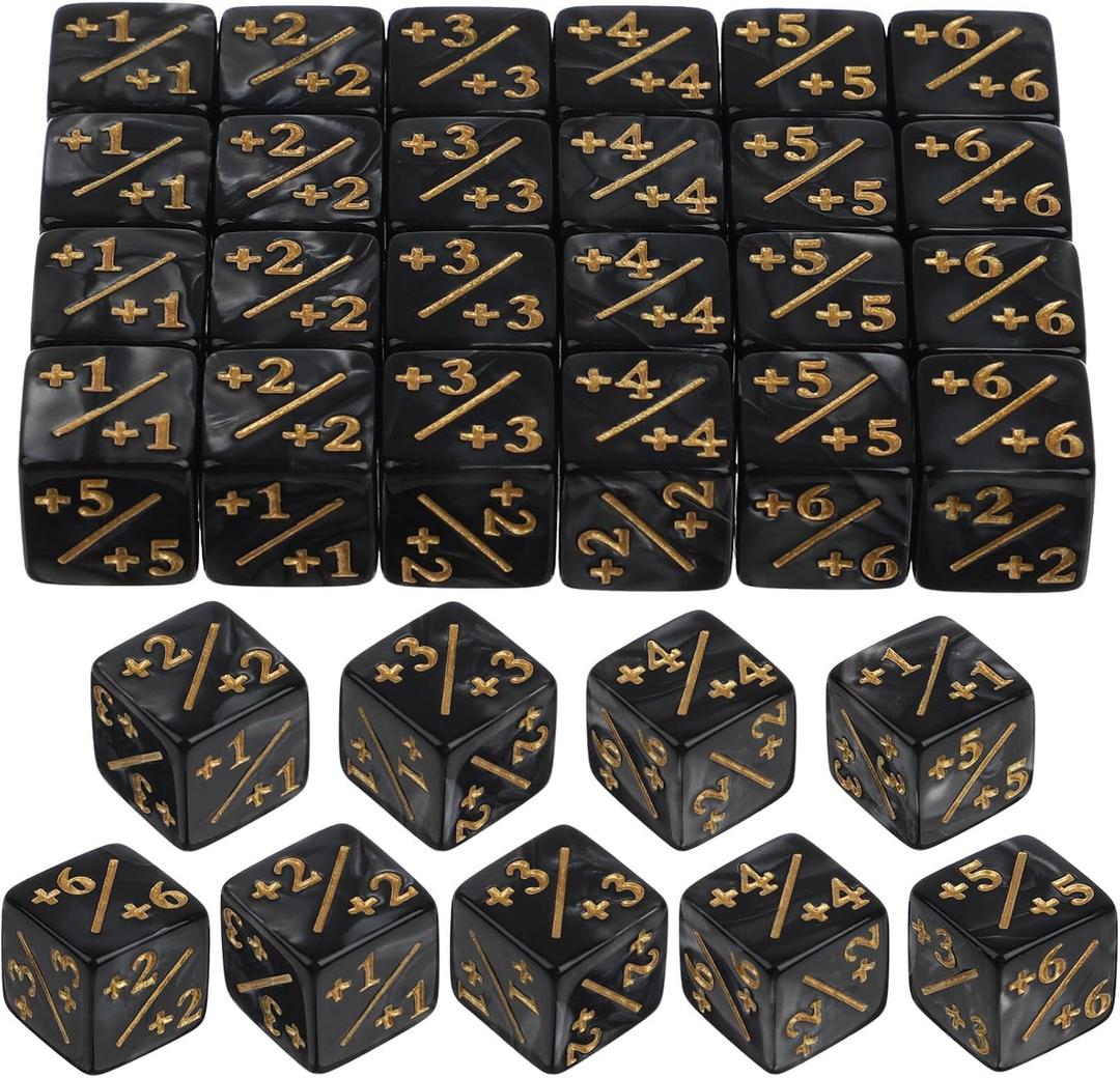 24Pcs 1/+1 Token Dice Counter, 0.63in D6 Plus and Minus Dice Set, Acrylic Board Game Accessory, Compatible with M-TG, CCG, Card Games, Black