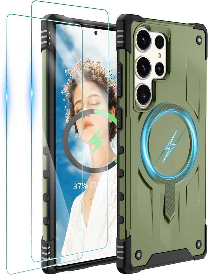 Gritup for Samsung Galaxy-S23-Ultra-Case with Magsafe, 2Screen Protector, S23 Ultra Magnetic Phone Case Anti-Fingerprint Military Grade Shockproof Protective Cover for Galaxy S23 Ultra,Green