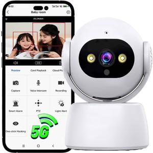 ANSION 2K Security Camera Indoor, 5G/2.4G Wireless WiFi Indoor Camera for Home Security, Baby Monitor, Elderly/Pet cam, Motion Detection, 2-Way Audio, Cloud & SD Card Storage, Compatible with Alexa