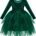 IDOPIP Toddler Baby Girls Velvet Tutu Dress Bowknot Ruffle Tulle Princess Christmas Birthday Party Dress Fall Winter Clothes (12-18 Months, Green)