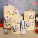 Flameless Candles with Remote & Timer, Love Theme Battery Operated Flickering Glass Rose LED Candles, Bedroom Home Christmas Valentine's Day Decor Table Ornament, Set of 3