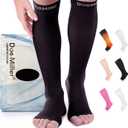 Doc Miller, Open Toe Compression Socks, 8-15 mmHg, Toeless, Support Circulation, Shin Splints, Calf Recovery, Varicose Veins, Knee High, Medical Grade, Black Socks, Large Size for Men & Women, Pair