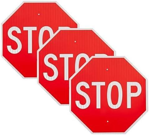 OLANZU 3 Pack Stop Sign 30x30 Inches - MUTCD Compliant - High Intensity Prismatic Aluminum Sign - UV Protected and Weather Resistant - Honeycomb Reflective Stop Signs Traffic - Waterproof and Rust Free