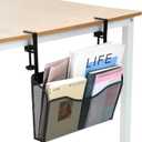Clamp On Desk Organizer, 2-IN-1 Under Desk Side Organizer Storage, Wall Mounted Mesh File Rack, Hanging Office Organization for Document Magazine Paper School Supplies
