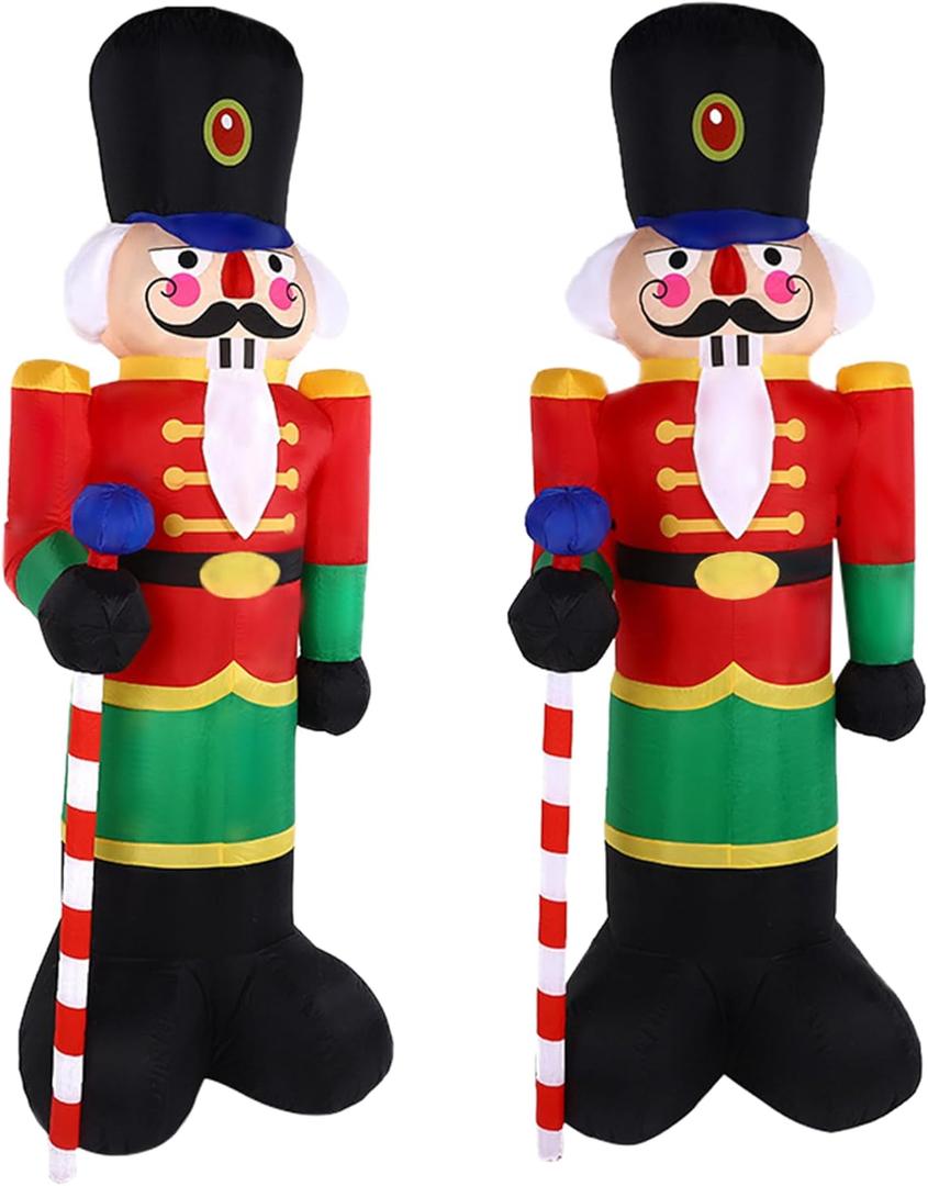 EEkiiqi 2 Packs 8ft Nutcracker Soldier Christmas Inflatable Decor for Yard/Outdoor/Lawn/Porch Decor