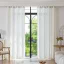 Deep Dream Grommet Semi-Sheer Boho Curtains 84 Inch Length 2 Panels for Living Room, Linen Blend Tassels Farmhouse Curtains with Embroidery for Bedroom (52" W x 84" L, 2 Panels, Off White)