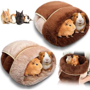 Wenqik 2 Pcs Guinea Pig Bed Cuddle Warm Hideout Small Animal Sack Cozy House Bedding Sleeping Cushion Portable Pet Carrier Cage Nest for Rabbit Hamster Rat(Dark Brown, Light Coffee,Plain)