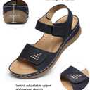 SWQZVT Flat Sandals for Women Dressy: Comfortable Summer Walking Sandal - Black Size 8 Slip On Velcro Sandals