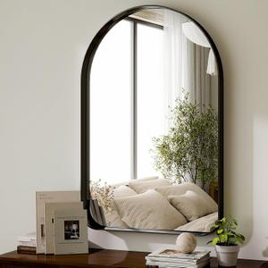 GLSLAND 26x38 Black Arched Bathroom Mirror - Aluminum Alloy Framed Wall- Matted Wall Mirrors for Bedroom, Entryway Mirrors for Wall (Round Edge-black)