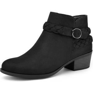 mysoft Women's Ankle Boots Low Chunky Heel Round Toe Wide Width Short Booties Side Zipper (7.5)