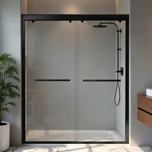 Shower Door 56-60" W x 72" H, Semi-Frameless Sliding Glass Shower Door, 1/4" (6mm) SGCC Tempered Glass Bathroom Sliding Door, Matte Black Finish, 304 Stainless Steel Hardware