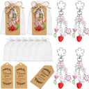 Ecation 20 Set Strawberry Keychain Charm Bulk Party Favor Gift Set Y2K Keychains Cute Flower Star Bow with Thank You Tags Organza for Guests Women Purse Bag Souvenir Wedding Bridal Shower Supplies