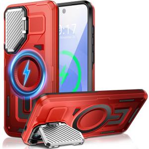 Camera Stand Case for Galaxy S25 Edge, [Compatible with MagSafe][Lens Cover] 2025 Version Military Grade Protective Soft Case for Samsung Galaxy S25 Edge 6.7" Men Women, Red