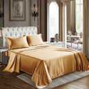 CozyLux Satin Sheets Queen Size Bed Set - 4 Piece Silky Queen Sheet Set, Luxury Gold Queen Sheets with Smooth and Soft Microfiber, Includes 1 Fitted Sheet, 1 Flat Sheet and 2 Pillowcases