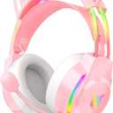Gaming Headset with Microphone, Cat Ear Headphones for PC Laptop PS4 PS5 Xbox Switch, Rainbow RGB Lighting & Virtual Surround Sound, 3.5mm Wired Over Ear Headphones, Ergonomic