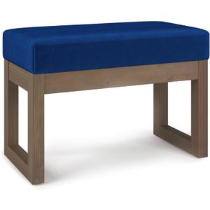 SIMPLIHOME Milltown 27 inch Wide Contemporary Rectangle Footstool Ottoman Bench in Blue Velvet Fabric, Assembled, For the Living Room and Bedroom