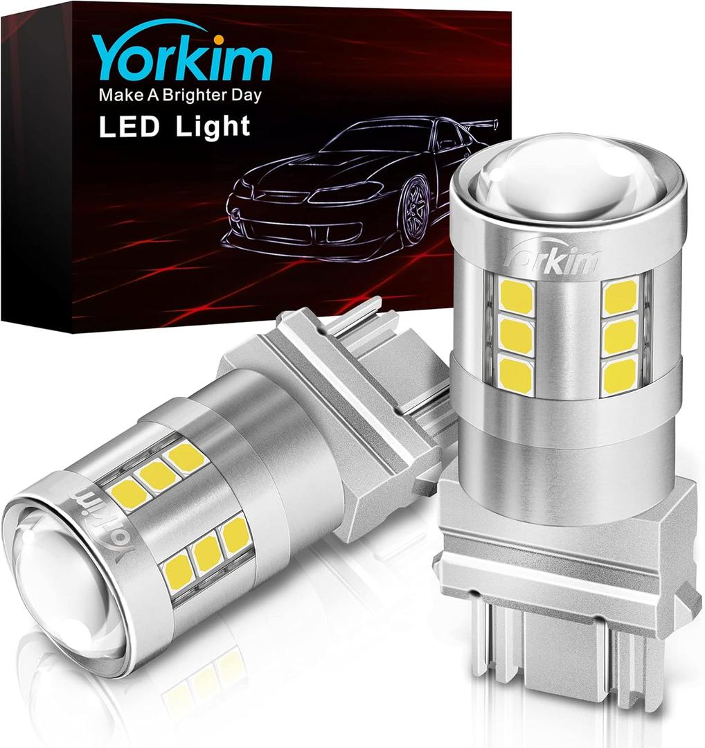Yorkim 3157 LED Bulb White, 6500K high brightness 3156 led bulb with projector 3057 3056 3457 4157 bulb led Replacement Lamp for Turn Signal Reverse Brake Tail Lights or Day Running Light, Pack of 2