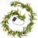 YoleShy 6FT Prelit Christmas Garland for Decoration Christmas Olive Pine Garland with White Berries and Pine Cones Battery Operated Prelit Garlands Xmas Decorations for Mantle Fireplace Home Decor