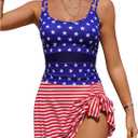 Womens One Piece Swim Dress Tummy Control Swimsuits Mesh American Flag Summer Beach Swim Tankini Bathing Suits (M)