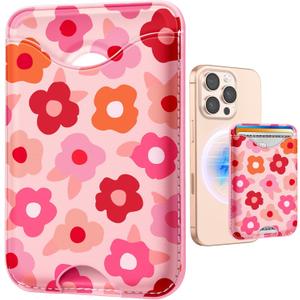 Shorogyt Compatible with Magsafe Wallet Magnetic Card Holder - Little Flower Phone Wallets for Women Girls Cute Pattern for iPhone 16/15/14/13/12 Series Slim for Apple Mag RFID Magnet, Fit 3 Cards