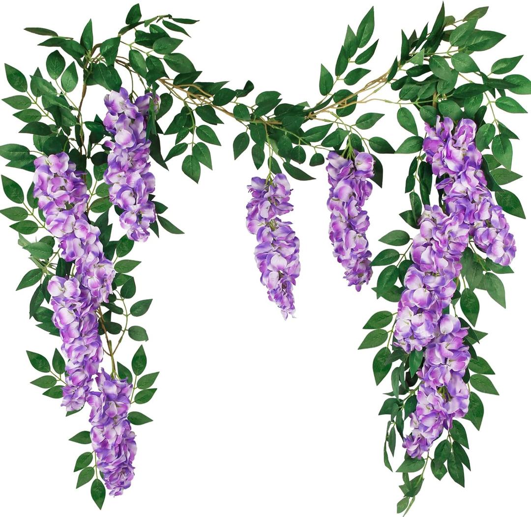 CISDUEO Wisteria Hanging Flowers Wisteria Flowers Vine Garland Wedding Arch Decoration Purple 6.56 Ft Artificial Wisteria Vines Hanging Flower Vines Silk for Party Garden Home Table Backdrop